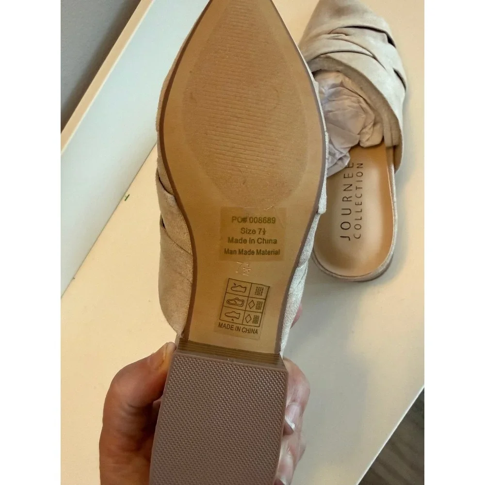 Journey Collection Women's Taupe Suede Pointed Mule Flats - Picture 4 of 4